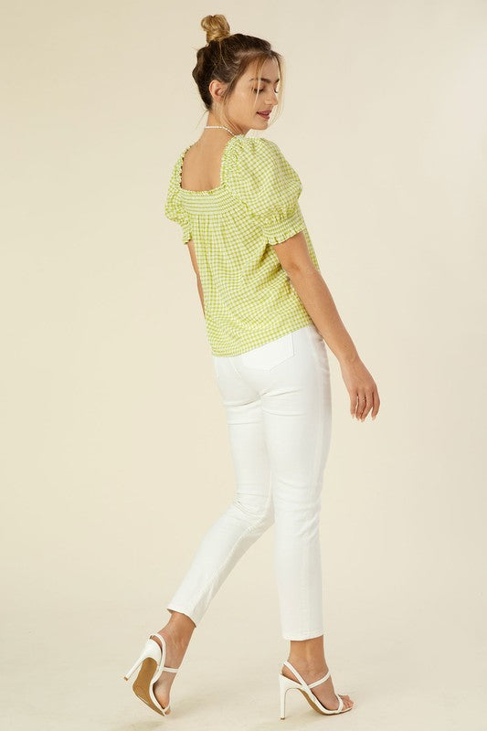 Smocked blouse with puff sleeve-Charmful Clothing Boutique