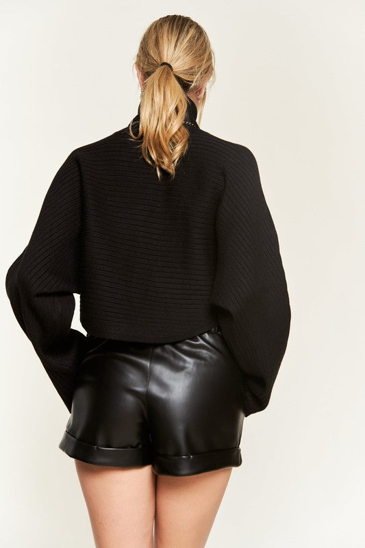 Mock neck wide sleeves top JJK50507-Charmful Clothing Boutique