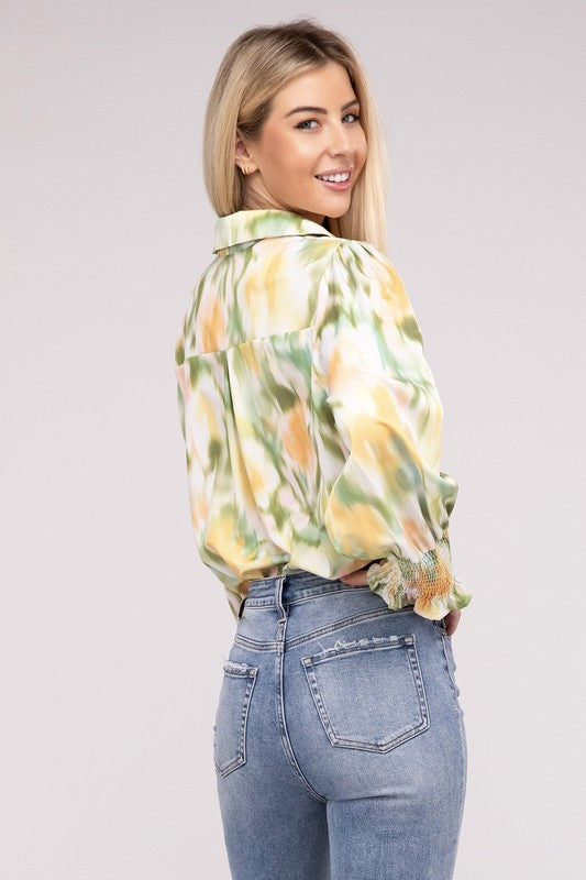 Allover Printed Long Sleeve Blouse-Charmful Clothing Boutique