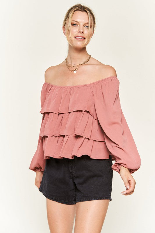 Tiered flounce designed Blouse JJT5023-Charmful Clothing Boutique