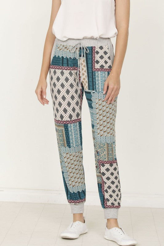 Plus Quilted Print Joggers-Charmful Clothing Boutique