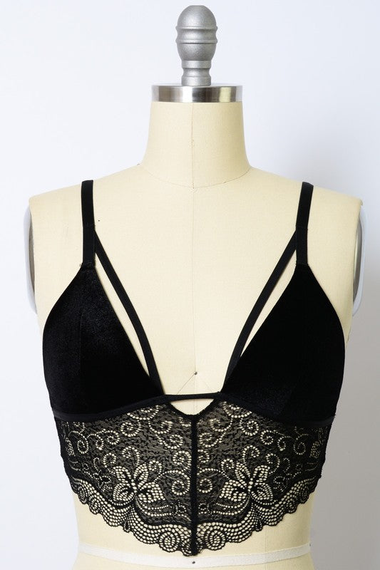 Velvet longline Lace Bralette-Charmful Clothing Boutique