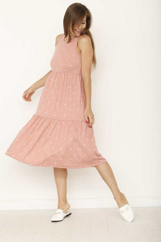 Polka Dot Tiered Midi Dress-Charmful Clothing Boutique