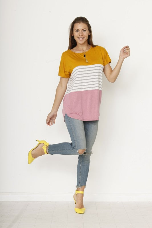 Three color block tunic top-Charmful Clothing Boutique