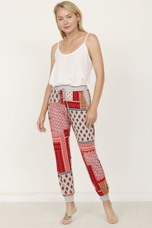 Plus Quilted Print Joggers-Charmful Clothing Boutique