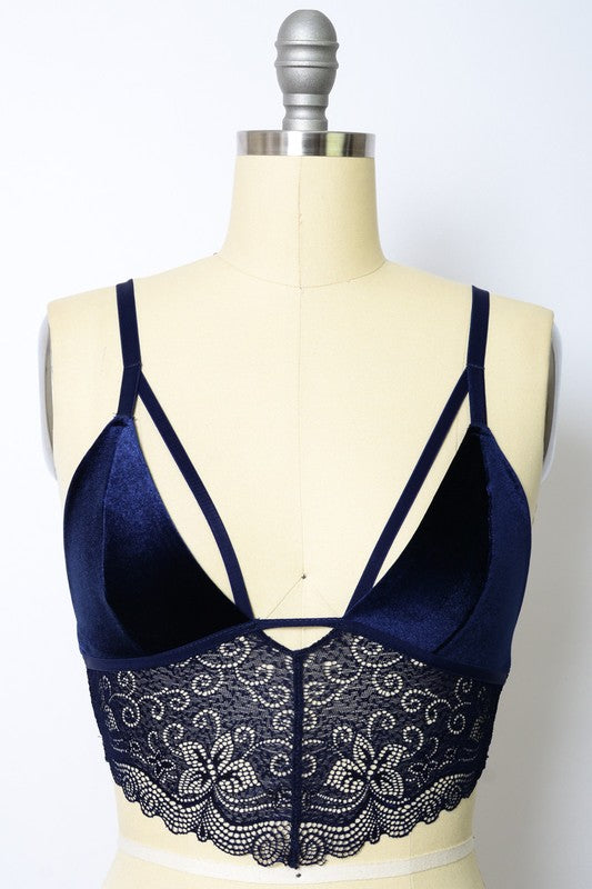 Velvet longline Lace Bralette-Charmful Clothing Boutique