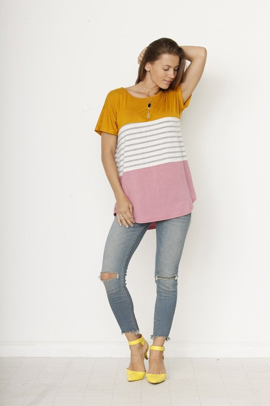 Three color block tunic top-Charmful Clothing Boutique