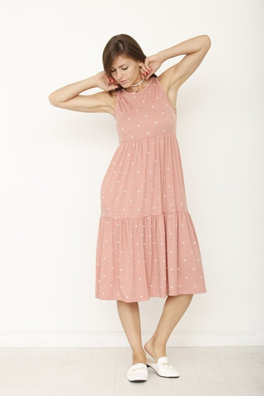 Polka Dot Tiered Midi Dress-Charmful Clothing Boutique