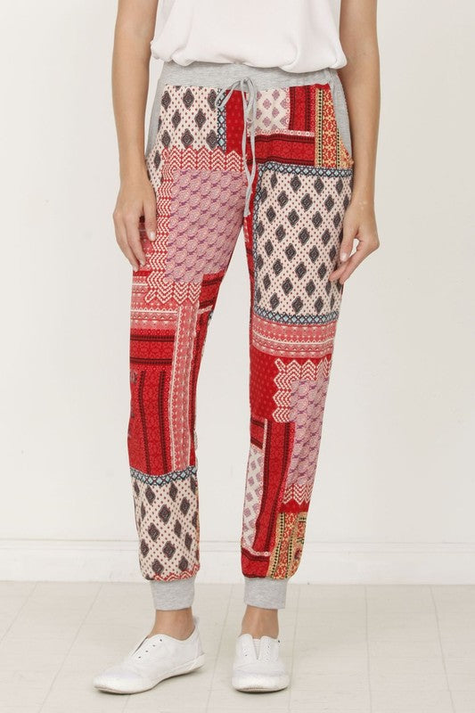 Plus Quilted Print Joggers-Charmful Clothing Boutique