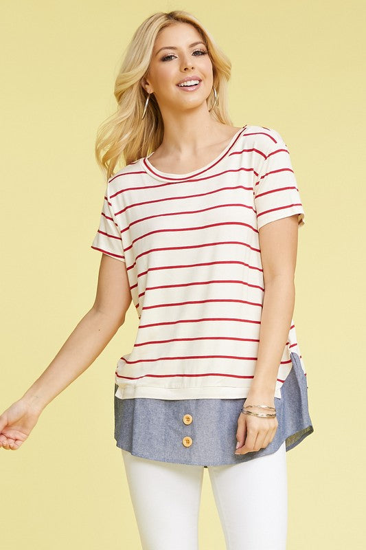 plus button stripe chambray layered tunic-Charmful Clothing Boutique