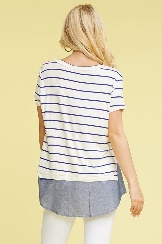 plus button stripe chambray layered tunic-Charmful Clothing Boutique
