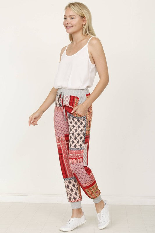 Plus Quilted Print Joggers-Charmful Clothing Boutique