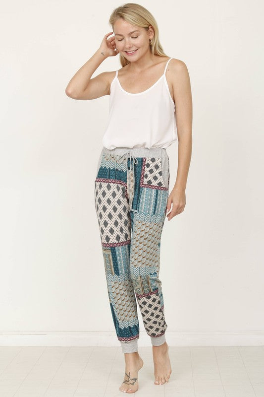 Plus Quilted Print Joggers-Charmful Clothing Boutique