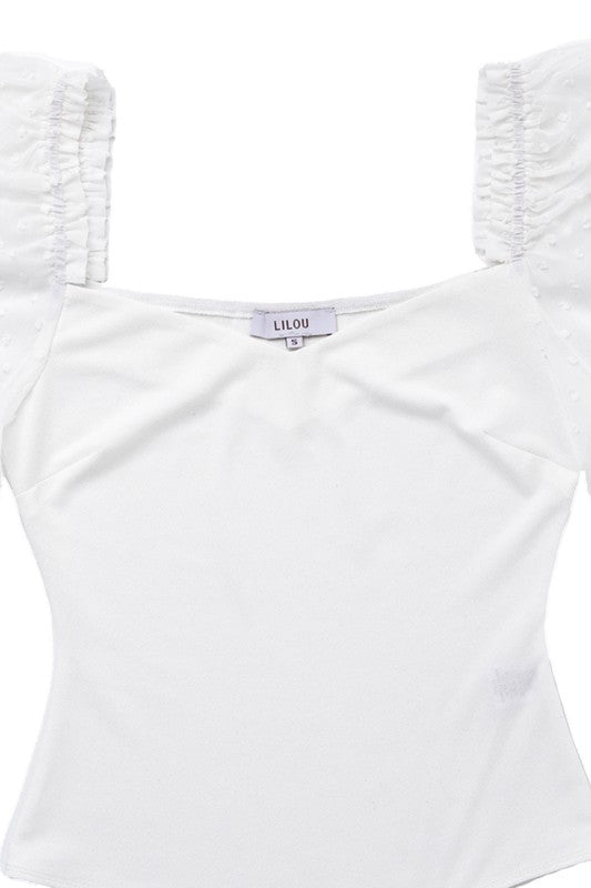 LS shirring sleeve bodysuit-Charmful Clothing Boutique