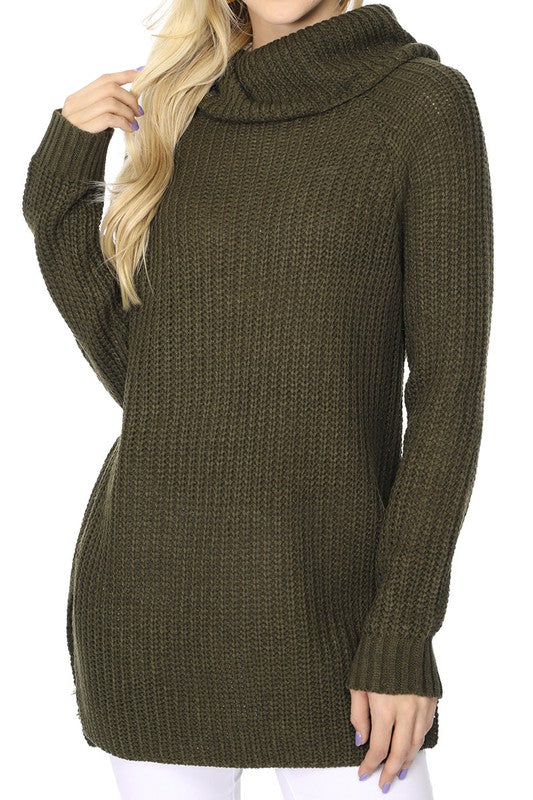 Turtleneck Oversized Waffle Knit Tunic Sweater-Charmful Clothing Boutique