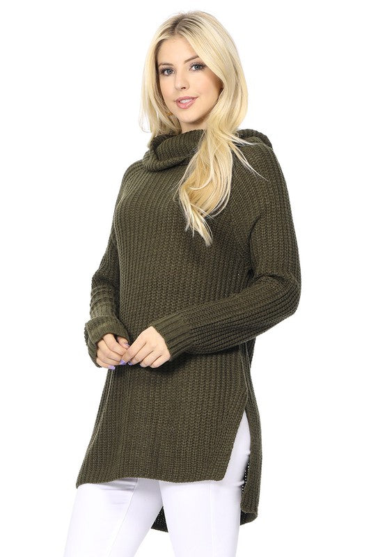 Turtleneck Oversized Waffle Knit Tunic Sweater-Charmful Clothing Boutique