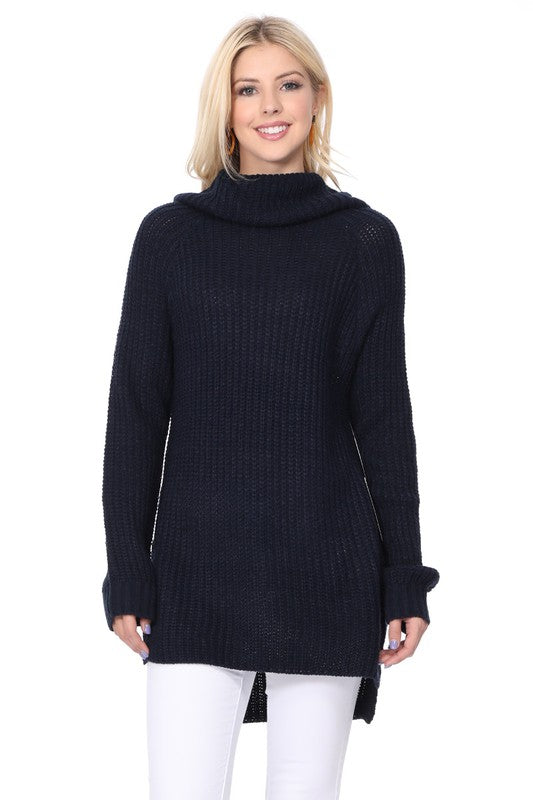 Turtleneck Oversized Waffle Knit Tunic Sweater-Charmful Clothing Boutique