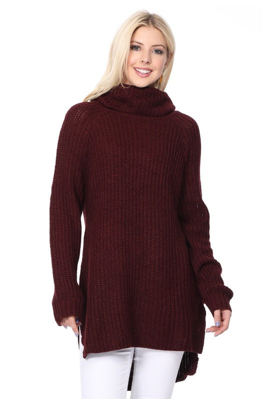 Turtleneck Oversized Waffle Knit Tunic Sweater-Charmful Clothing Boutique