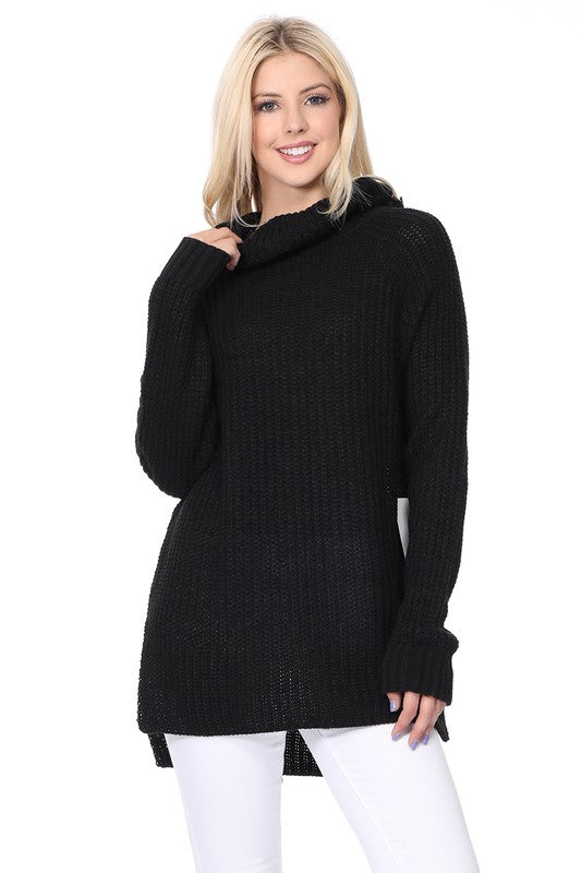Turtleneck Oversized Waffle Knit Tunic Sweater-Charmful Clothing Boutique