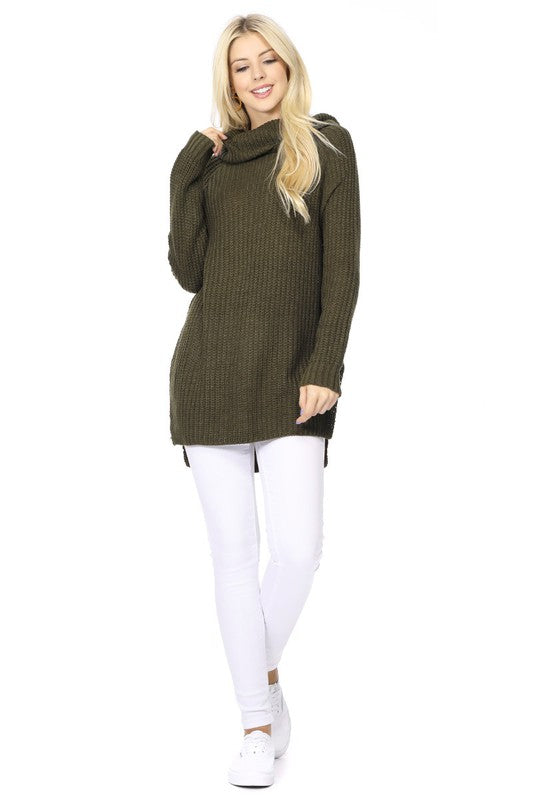 Turtleneck Oversized Waffle Knit Tunic Sweater-Charmful Clothing Boutique