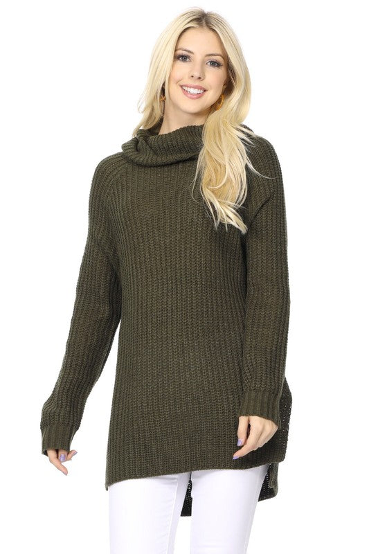 Turtleneck Oversized Waffle Knit Tunic Sweater-Charmful Clothing Boutique