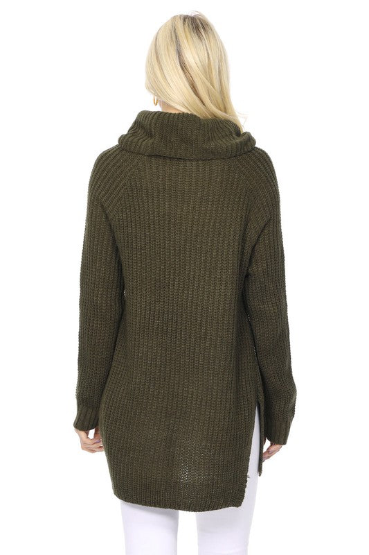 Turtleneck Oversized Waffle Knit Tunic Sweater-Charmful Clothing Boutique
