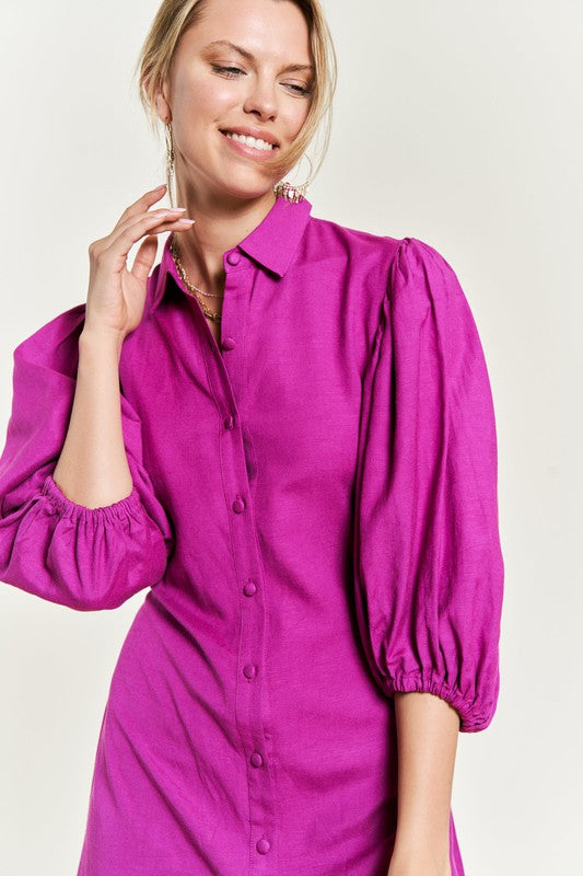 SOLID BUTTON DOWN DRESS PLUS JBJ1004P-Charmful Clothing Boutique