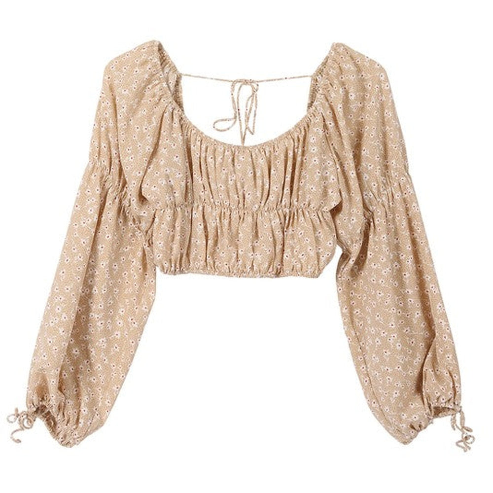 LS square neck floral crop top-Charmful Clothing Boutique