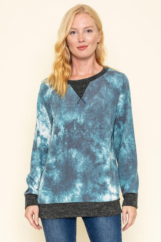 Tie Dye Raglan Two Tone Tunic-Charmful Clothing Boutique