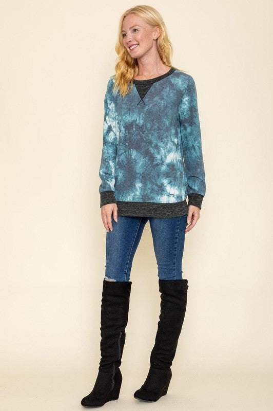 Tie Dye Raglan Two Tone Tunic-Charmful Clothing Boutique