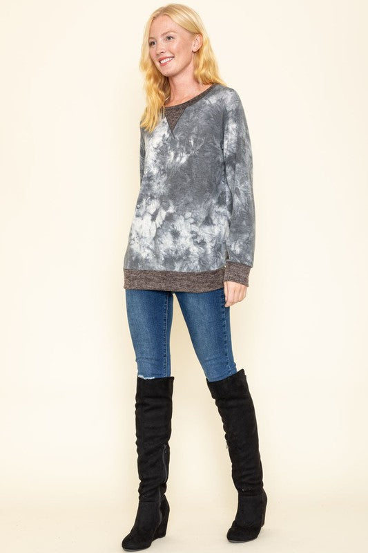 Tie Dye Raglan Two Tone Tunic-Charmful Clothing Boutique