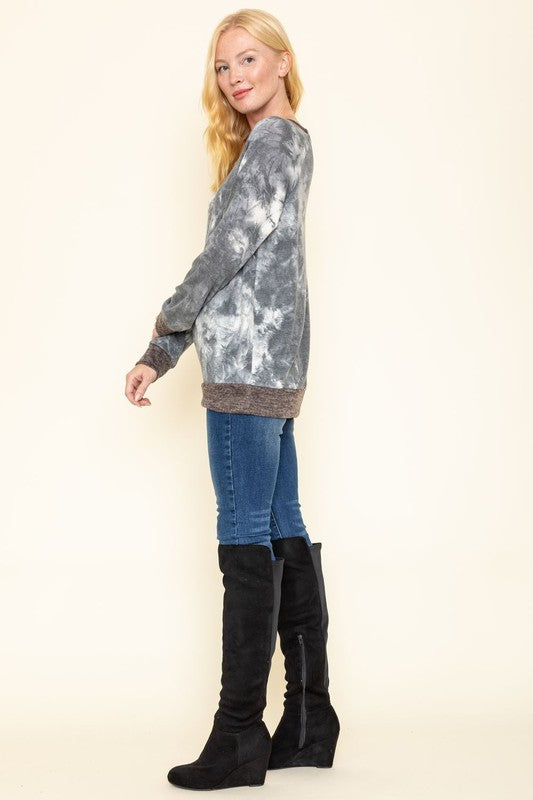 Tie Dye Raglan Two Tone Tunic-Charmful Clothing Boutique