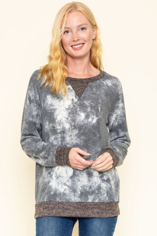 Tie Dye Raglan Two Tone Tunic-Charmful Clothing Boutique