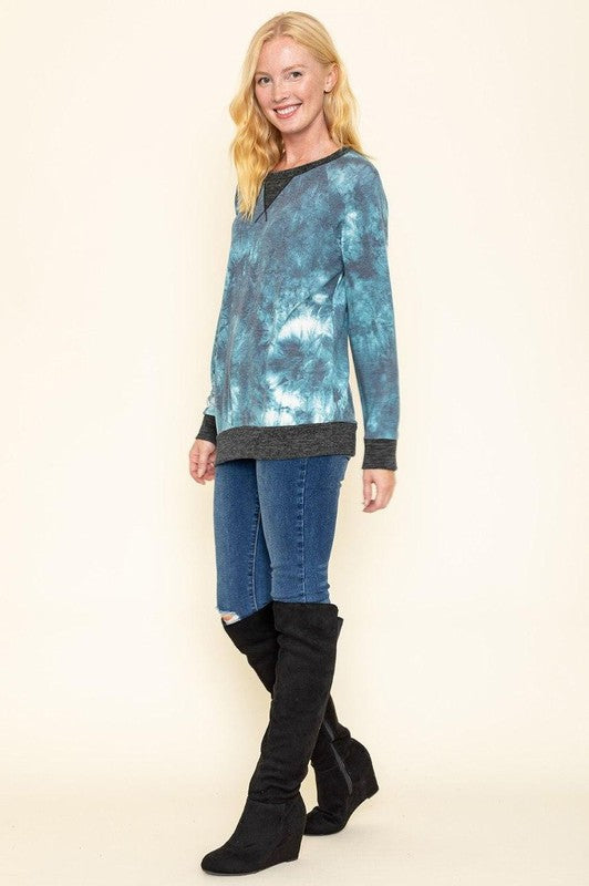 Tie Dye Raglan Two Tone Tunic-Charmful Clothing Boutique