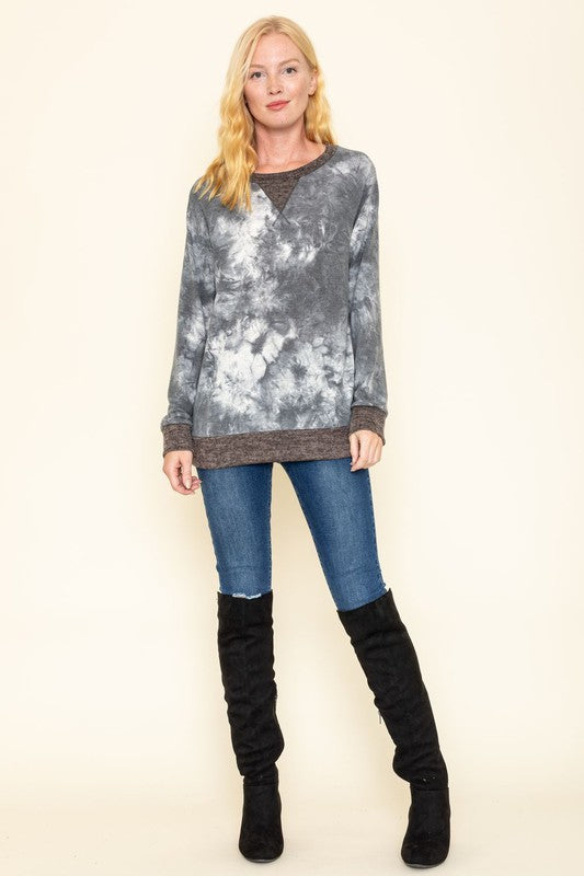 Tie Dye Raglan Two Tone Tunic-Charmful Clothing Boutique