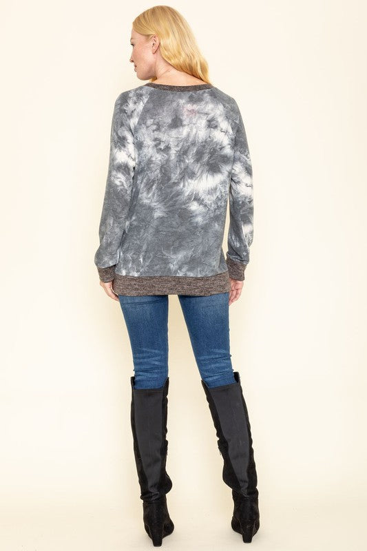 Tie Dye Raglan Two Tone Tunic-Charmful Clothing Boutique