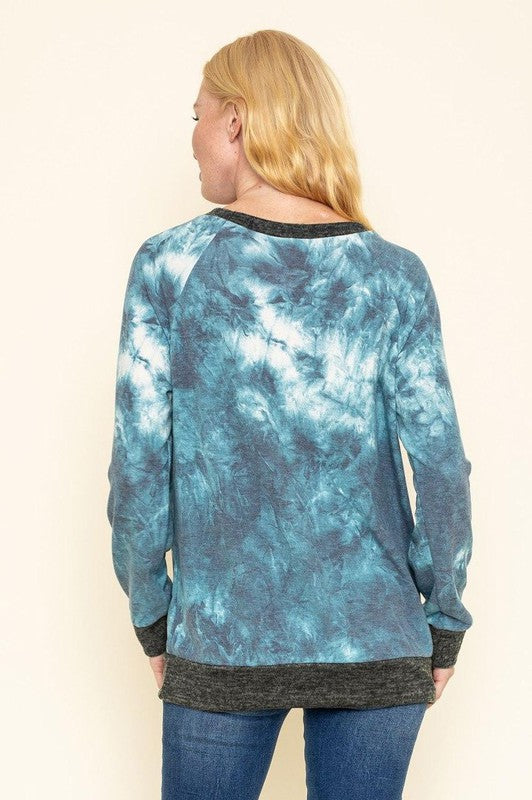 Tie Dye Raglan Two Tone Tunic-Charmful Clothing Boutique