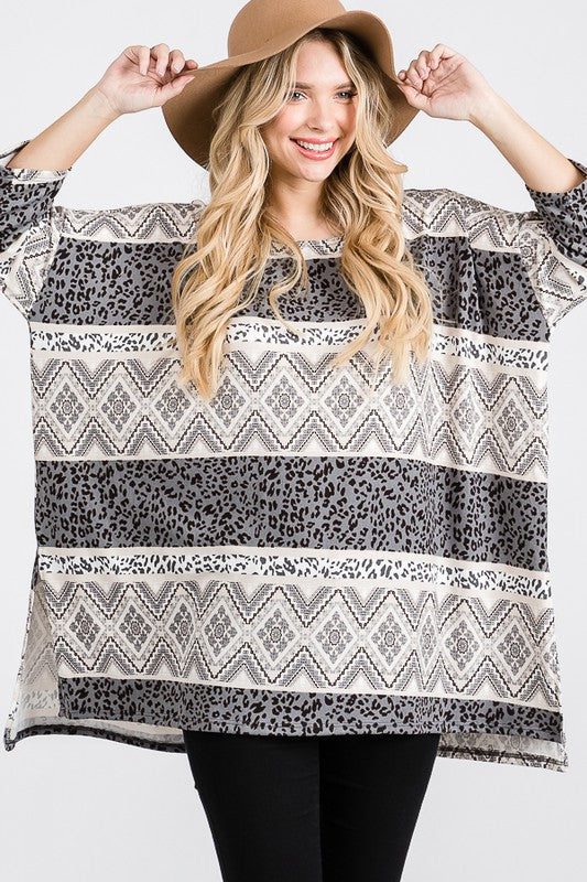 TRIBAL PRINT OVERSIZE TOP-Charmful Clothing Boutique