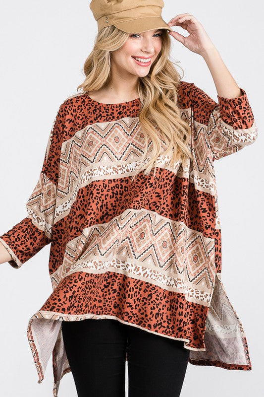 TRIBAL PRINT OVERSIZE TOP-Charmful Clothing Boutique