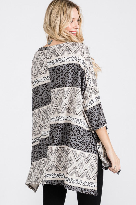 TRIBAL PRINT OVERSIZE TOP-Charmful Clothing Boutique