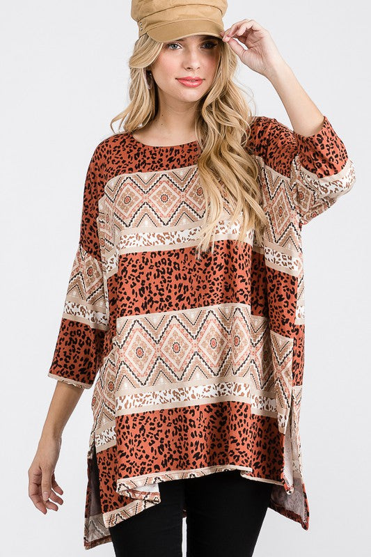 TRIBAL PRINT OVERSIZE TOP-Charmful Clothing Boutique