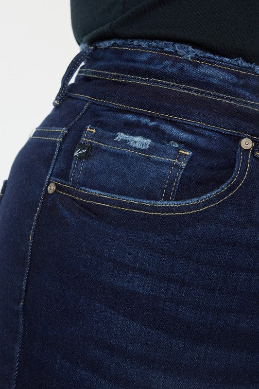 Kan Can Plus High Rise Double WB Fray Hem Flare Jeans-Charmful Clothing Boutique