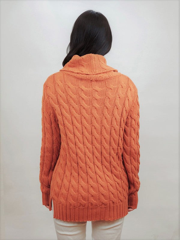 Thick Turtleneck Cable Knit Pullover Sweater-Charmful Clothing Boutique