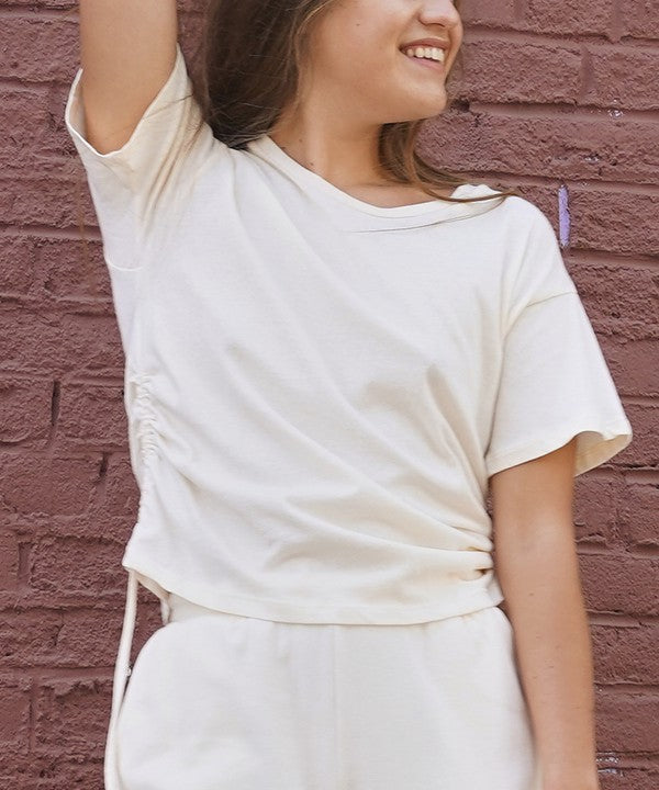 ADJUSTABLE SIDE SHIRRING CROP RECYLCED COTTON-Charmful Clothing Boutique