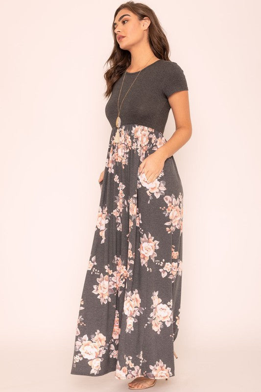 Plus Short Sleeve Floral Maxi Dress-Charmful Clothing Boutique