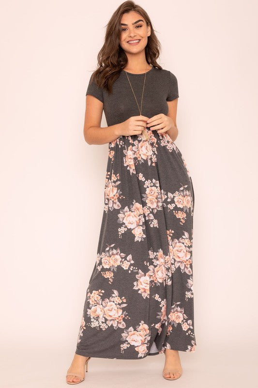 Plus Short Sleeve Floral Maxi Dress-Charmful Clothing Boutique