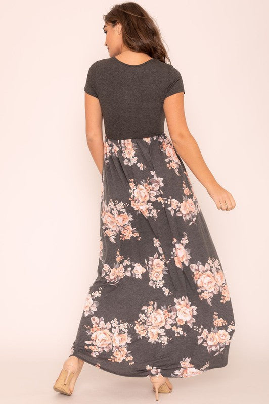 Plus Short Sleeve Floral Maxi Dress-Charmful Clothing Boutique