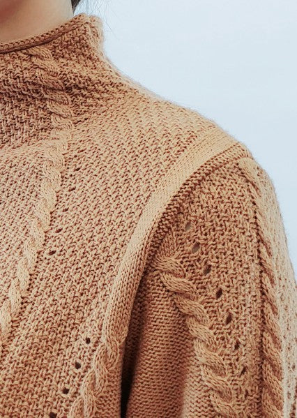 Mock Neck Cable Knitted Tunic Pullover Sweater-Charmful Clothing Boutique