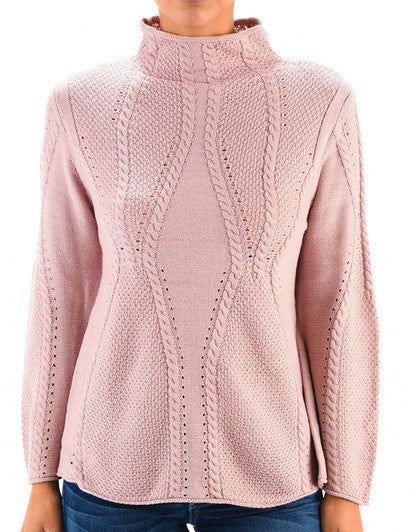 Mock Neck Cable Knitted Tunic Pullover Sweater-Charmful Clothing Boutique