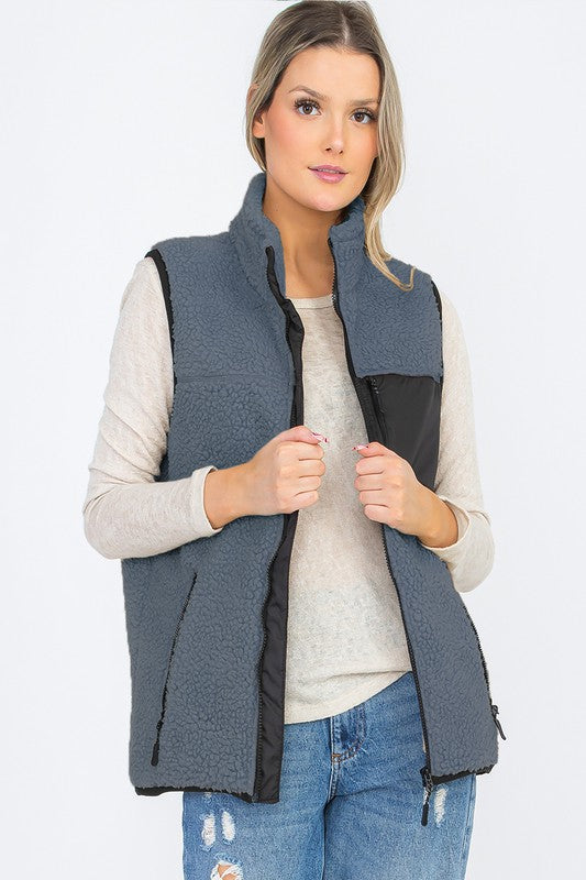 UNISEX WOMENS SHERPA FLEECE VEST TOP JACKET-Charmful Clothing Boutique